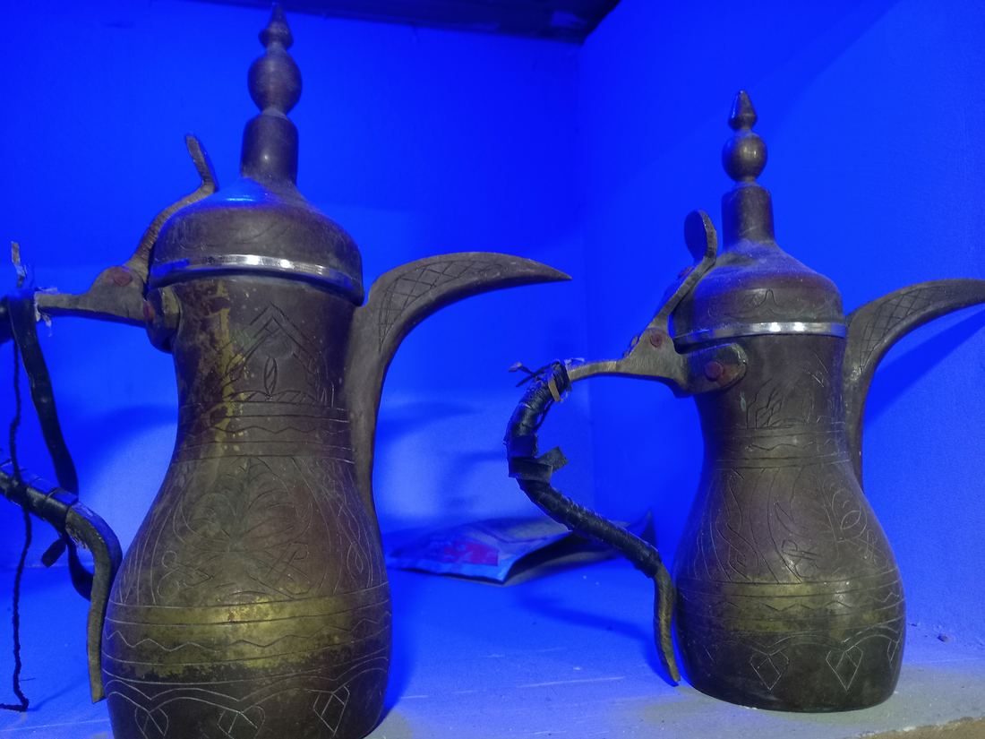Copper Arabic coffee pots called dallah